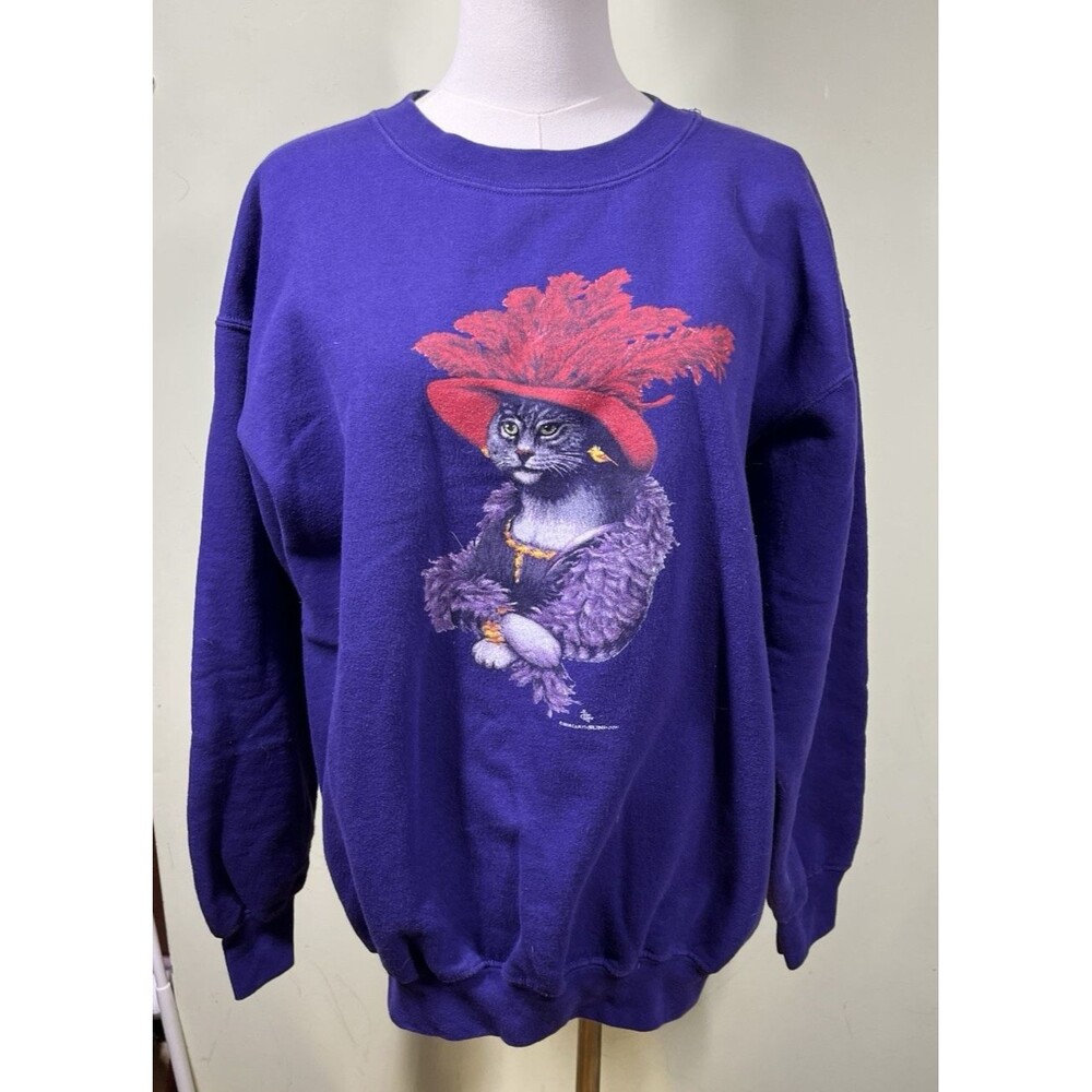 Vintage Y2K Crazy Cat Lady Purple Sz M Tom Griffin Earth Sun Moon 2004 Grandma